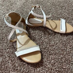 Vera Pelle Laura collection Elegant White Sandals with Rhinestone Detail